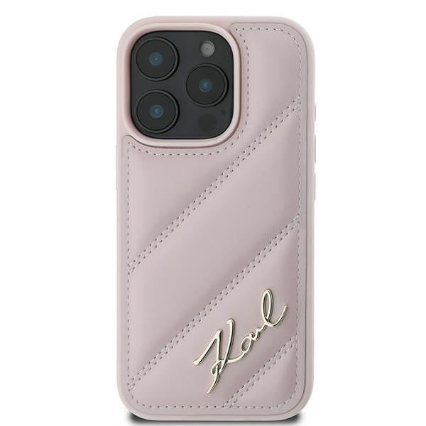 Custodia per Apple iPhone 16 Pro Max, Karl Lagerfeld, Diagonal Quilted Script, Rosa