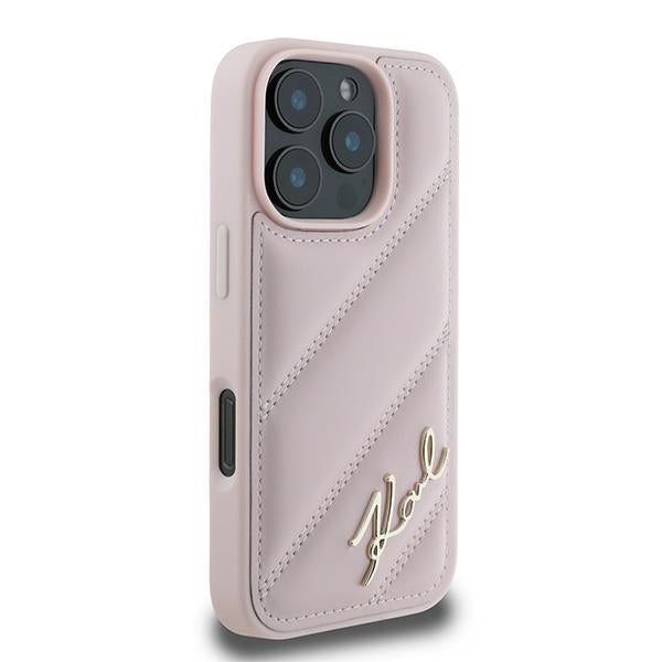 Custodia per Apple iPhone 16 Pro Max, Karl Lagerfeld, Diagonal Quilted Script, Rosa