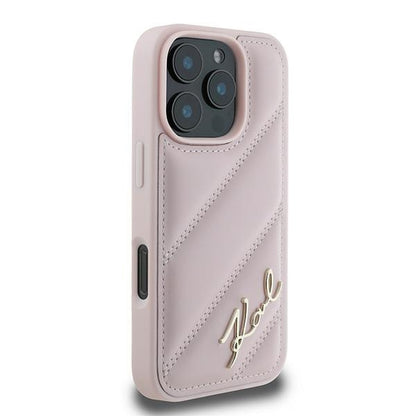 Custodia per Apple iPhone 16 Pro Max, Karl Lagerfeld, Diagonal Quilted Script, Rosa