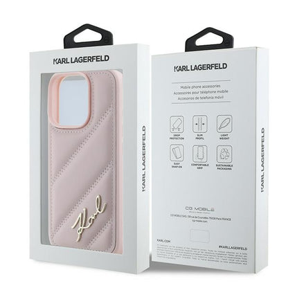Custodia per Apple iPhone 16 Pro Max, Karl Lagerfeld, Diagonal Quilted Script, Rosa