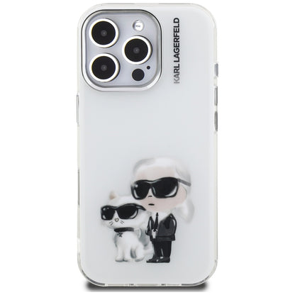 Custodia per Apple iPhone 16 Pro Max, Karl Lagerfeld, IML Aquarelle Logo Karl & Choupette, Bianca