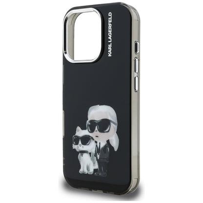 Custodia per Apple iPhone 16 Pro Max, Karl Lagerfeld, IML Aquarelle Logo Karl & Choupette, Nera
