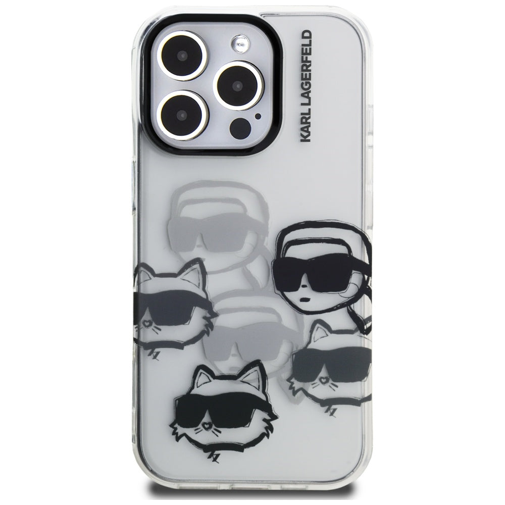 Custodia per Apple iPhone 16 Pro Max, Karl Lagerfeld, IML Luxury Multi Head Pattern, Trasparente