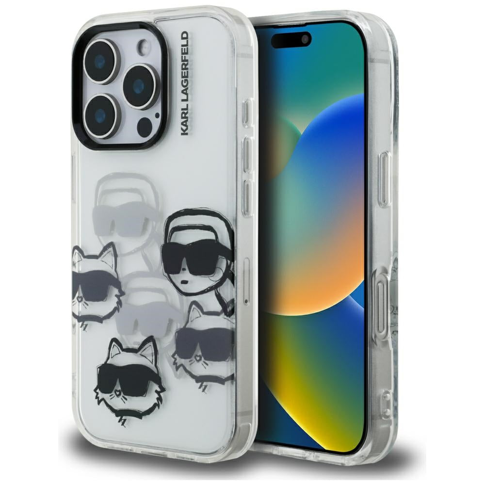 Custodia per Apple iPhone 16 Pro Max, Karl Lagerfeld, IML Luxury Multi Head Pattern, Trasparente