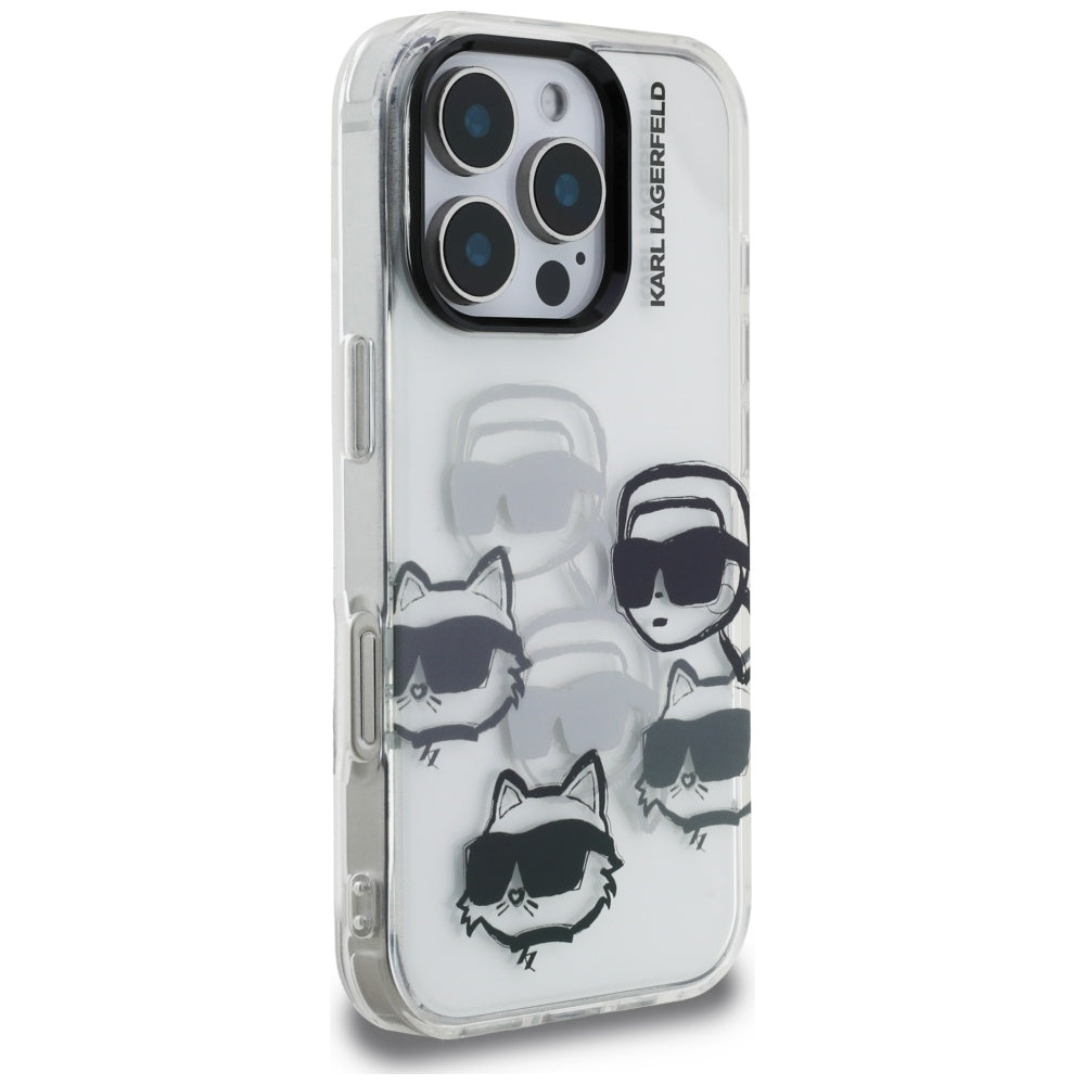 Custodia per Apple iPhone 16 Pro Max, Karl Lagerfeld, IML Luxury Multi Head Pattern, Trasparente