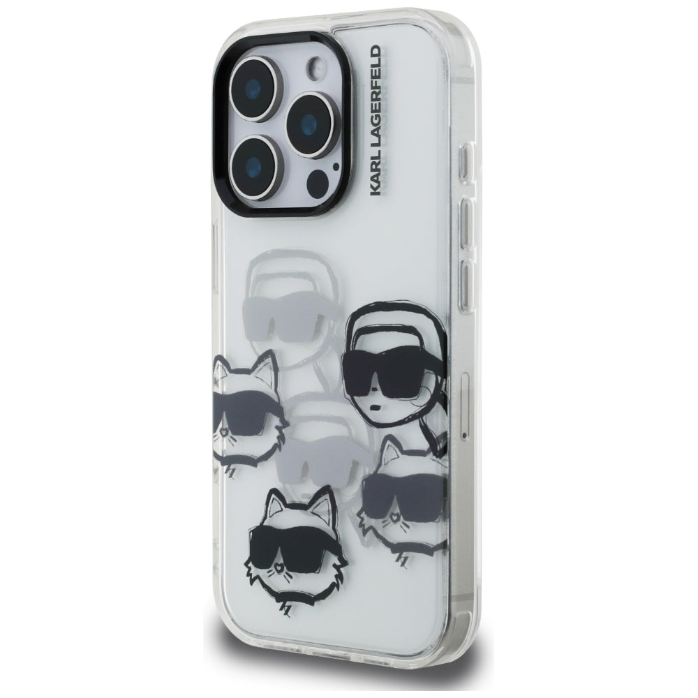 Custodia per Apple iPhone 16 Pro Max, Karl Lagerfeld, IML Luxury Multi Head Pattern, Trasparente