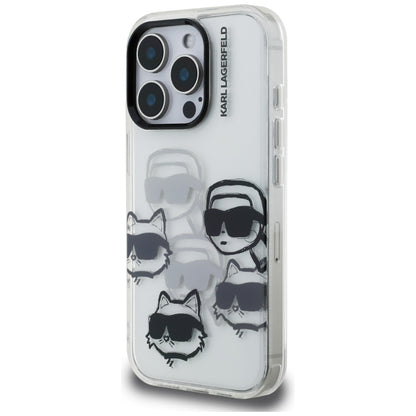 Custodia per Apple iPhone 16 Pro Max, Karl Lagerfeld, IML Luxury Multi Head Pattern, Trasparente