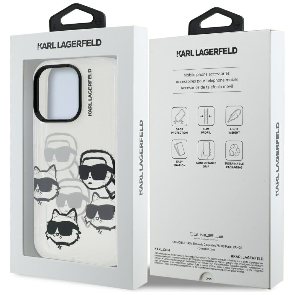 Custodia per Apple iPhone 16 Pro Max, Karl Lagerfeld, IML Luxury Multi Head Pattern, Trasparente
