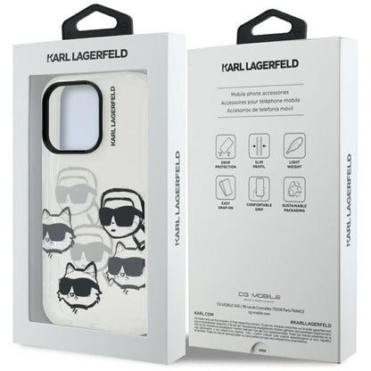 Custodia per Apple iPhone 16 Pro Max, Karl Lagerfeld, IML Luxury Multi Head Pattern, Trasparente