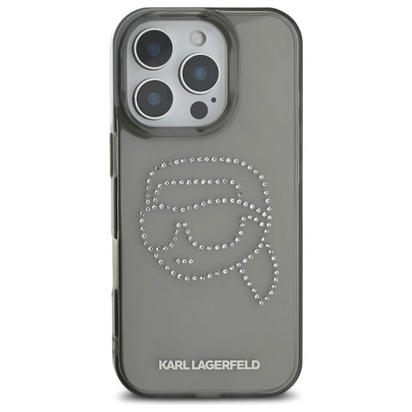 Custodia per Apple iPhone 16 Pro Max, Karl Lagerfeld, IML Rhinestones Karl's Head, Nera