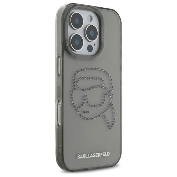 Custodia per Apple iPhone 16 Pro Max, Karl Lagerfeld, IML Rhinestones Karl's Head, Nera
