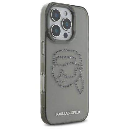 Custodia per Apple iPhone 16 Pro Max, Karl Lagerfeld, IML Rhinestones Karl's Head, Nera