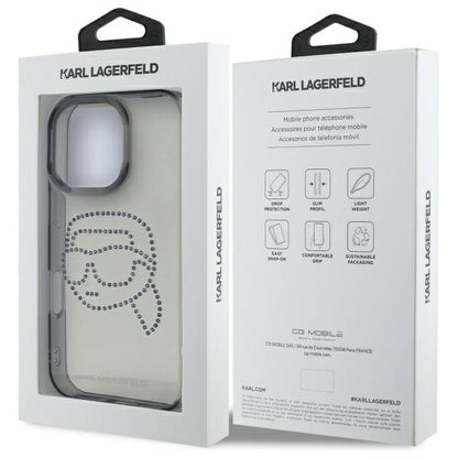 Custodia per Apple iPhone 16 Pro Max, Karl Lagerfeld, IML Rhinestones Karl's Head, Nera