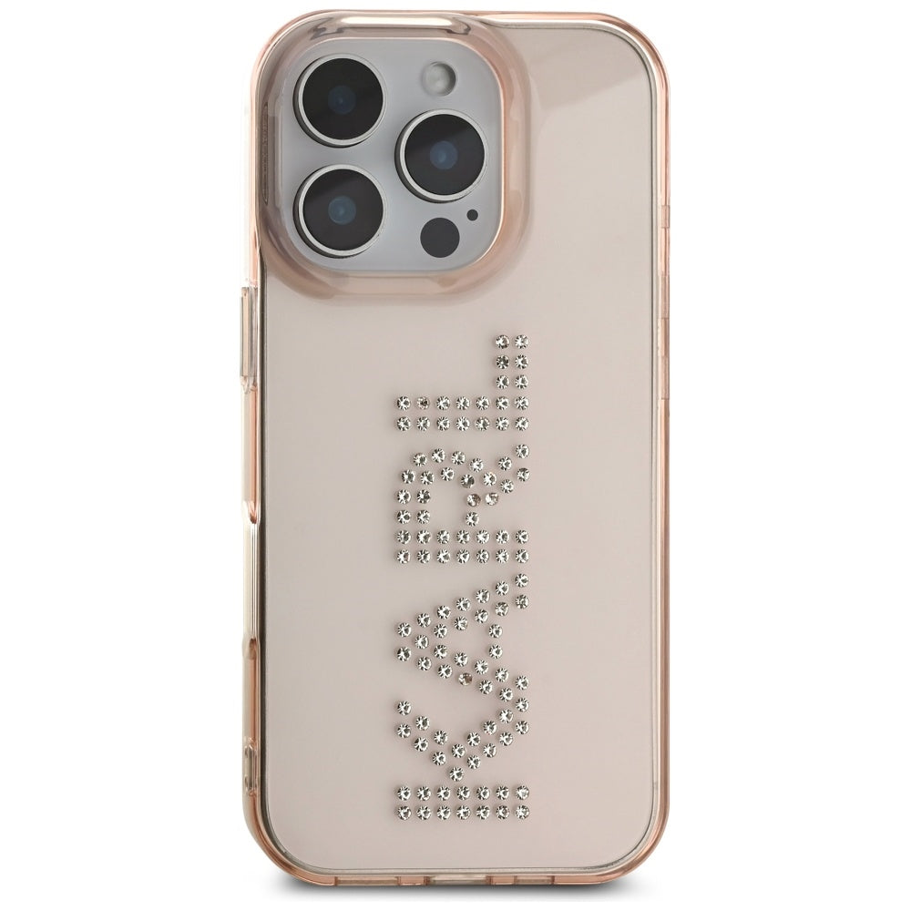 Custodia per Apple iPhone 16 Pro Max, Karl Lagerfeld, IML Rhinestones Pink Logo, Rosa