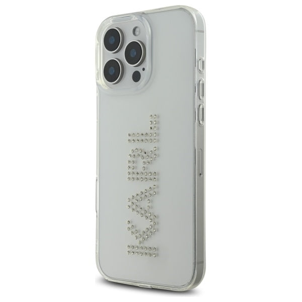 Custodia per Apple iPhone 16 Pro Max, Karl Lagerfeld, IML Rhinestones Transparent Logo, Trasparente