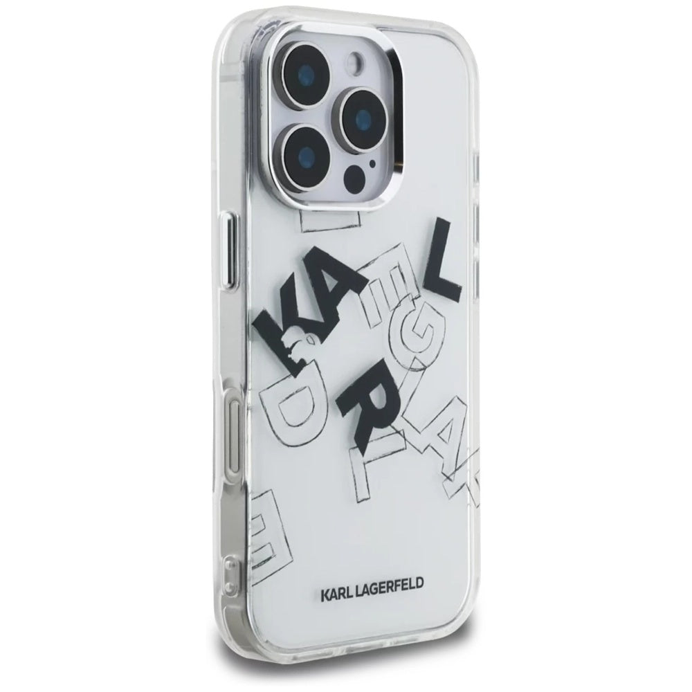 Custodia per Apple iPhone 16 Pro Max, Karl Lagerfeld, IML Sketched Graphic Logo, Trasparente