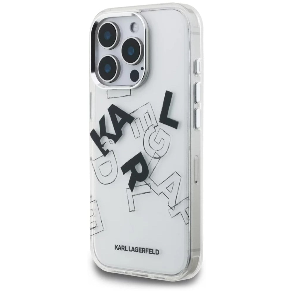 Custodia per Apple iPhone 16 Pro Max, Karl Lagerfeld, IML Sketched Graphic Logo, Trasparente