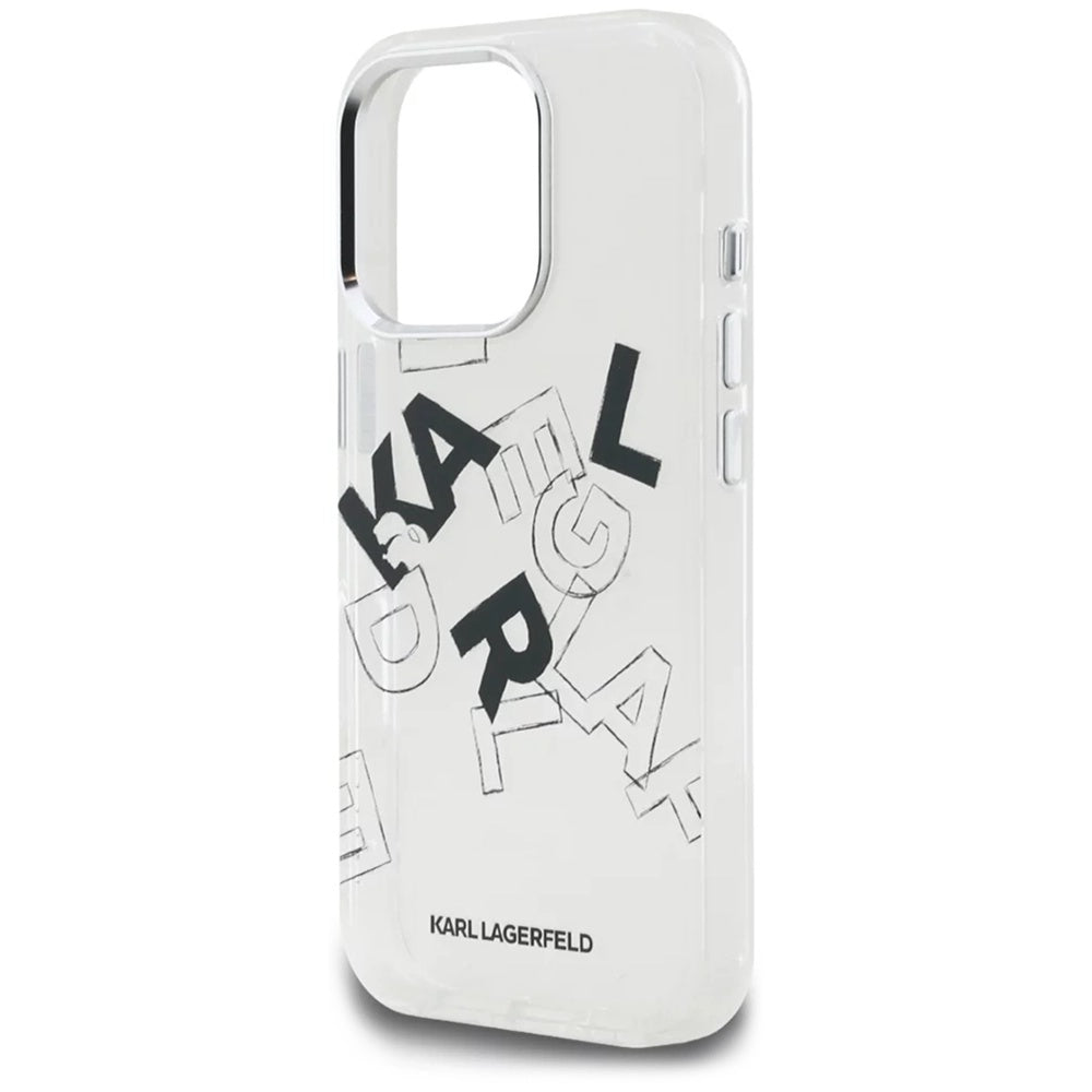 Custodia per Apple iPhone 16 Pro Max, Karl Lagerfeld, IML Sketched Graphic Logo, Trasparente