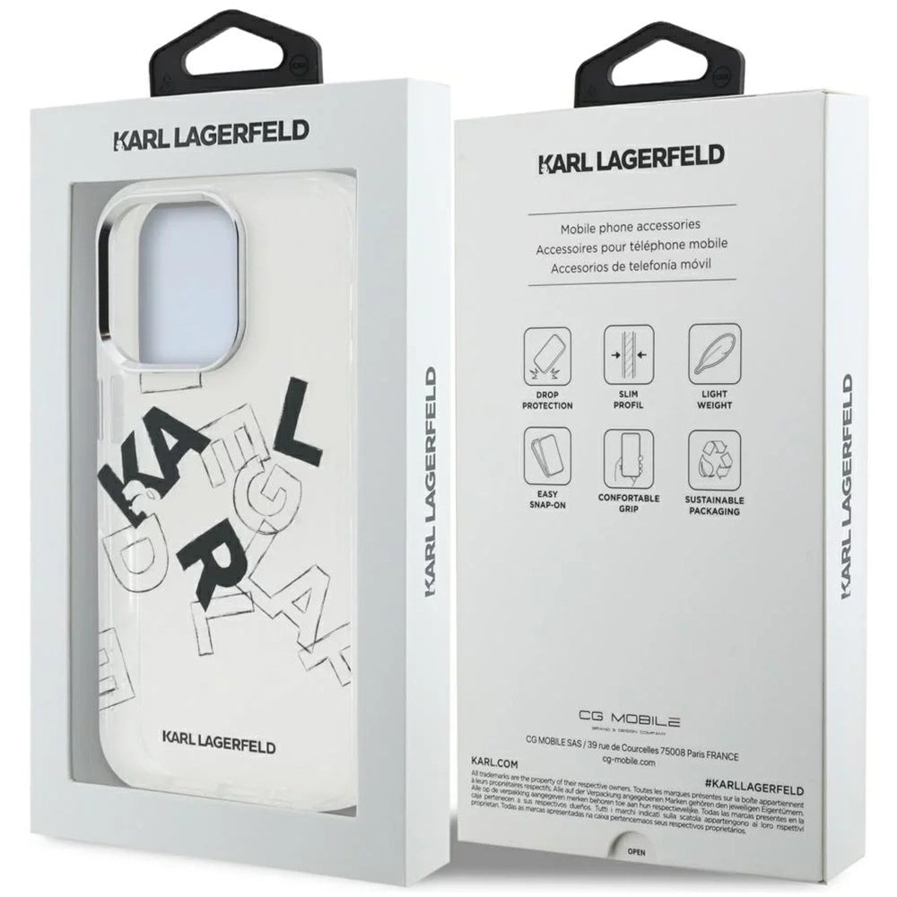 Custodia per Apple iPhone 16 Pro Max, Karl Lagerfeld, IML Sketched Graphic Logo, Trasparente