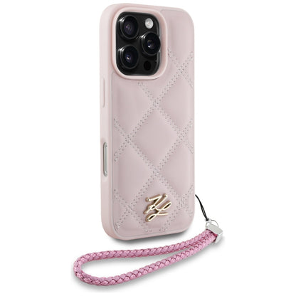 Case for Apple iPhone 16 Pro Max, Karl Lagerfeld, Quilted Initial Logo & Chain Strap, Pink