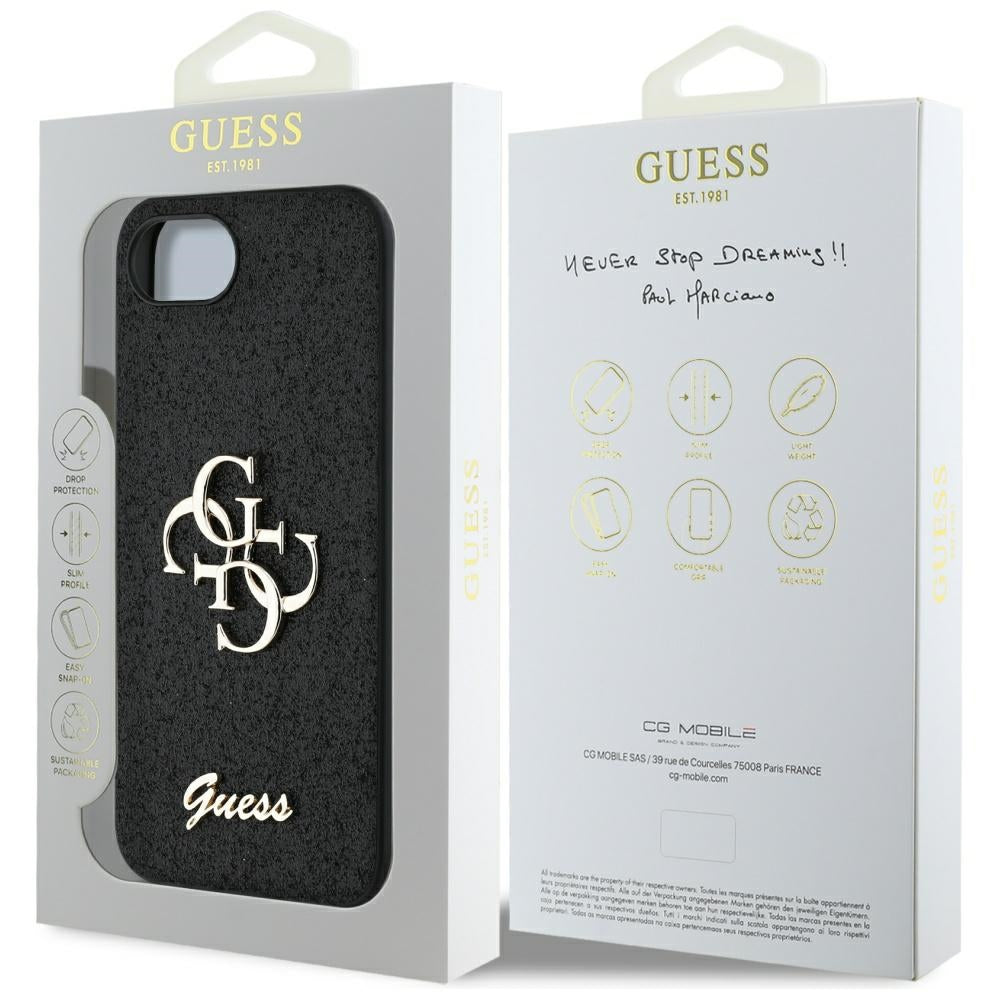 Custodia per Apple iPhone 16e, Guess, Fixed Glitter Big 4G, Nera