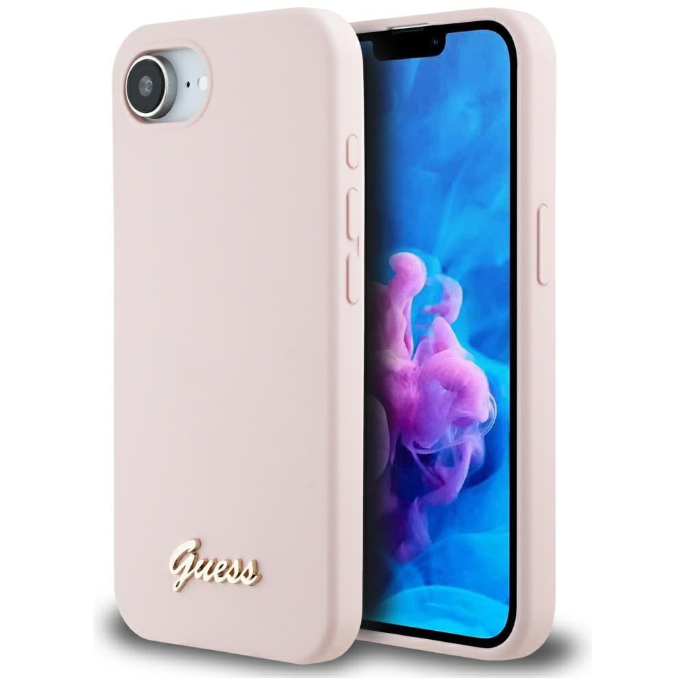 Custodia per Apple iPhone 16e, Guess, Script Metal Logo, Rosa