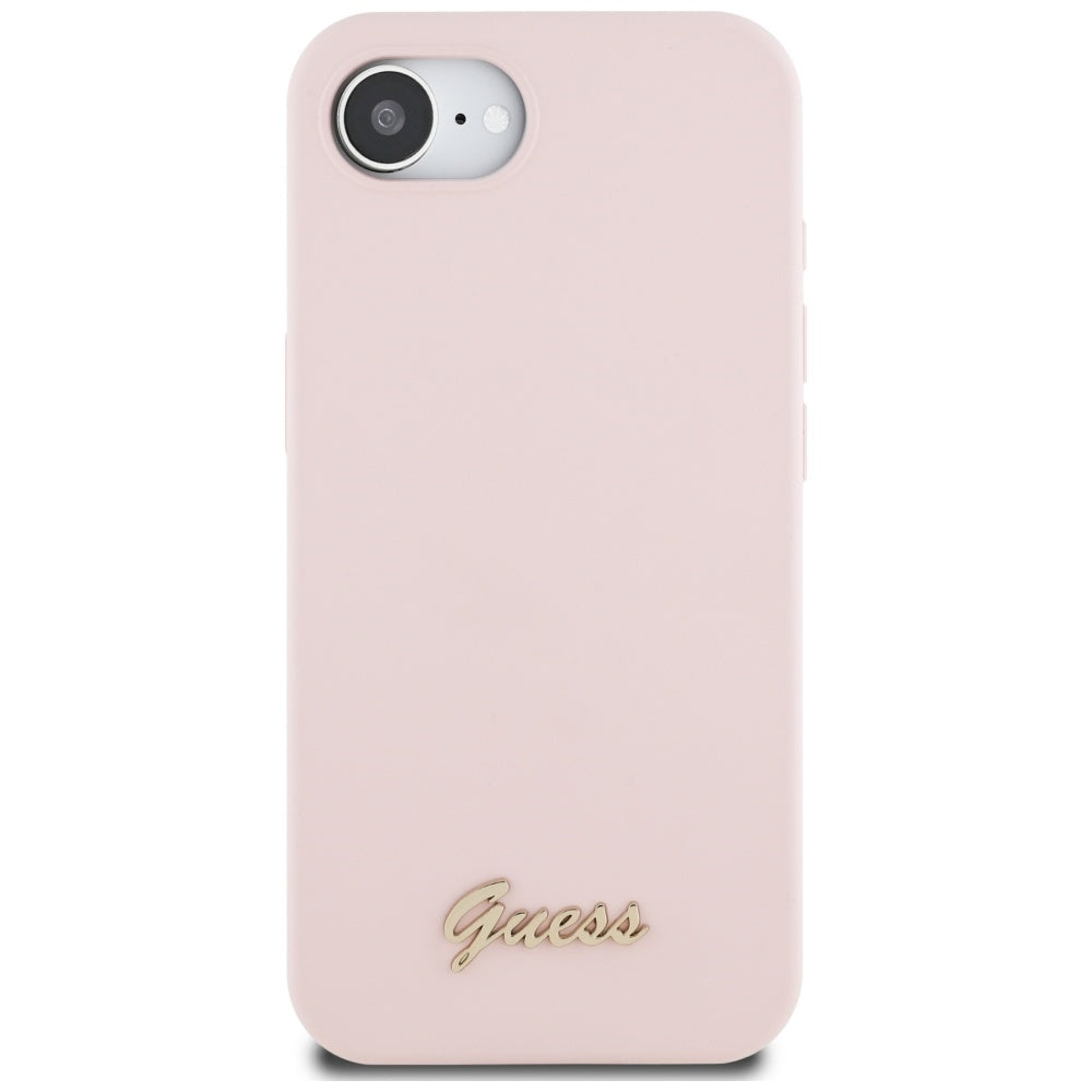 Custodia per Apple iPhone 16e, Guess, Script Metal Logo, Rosa