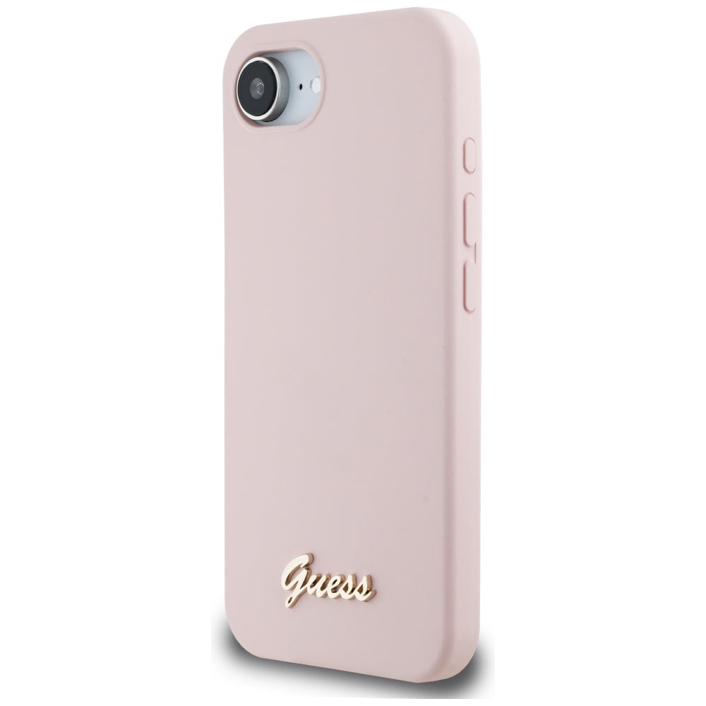 Custodia per Apple iPhone 16e, Guess, Script Metal Logo, Rosa