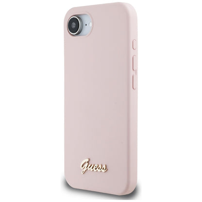 Custodia per Apple iPhone 16e, Guess, Script Metal Logo, Rosa