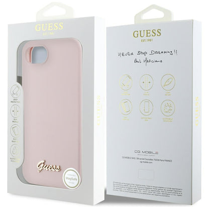 Custodia per Apple iPhone 16e, Guess, Script Metal Logo, Rosa
