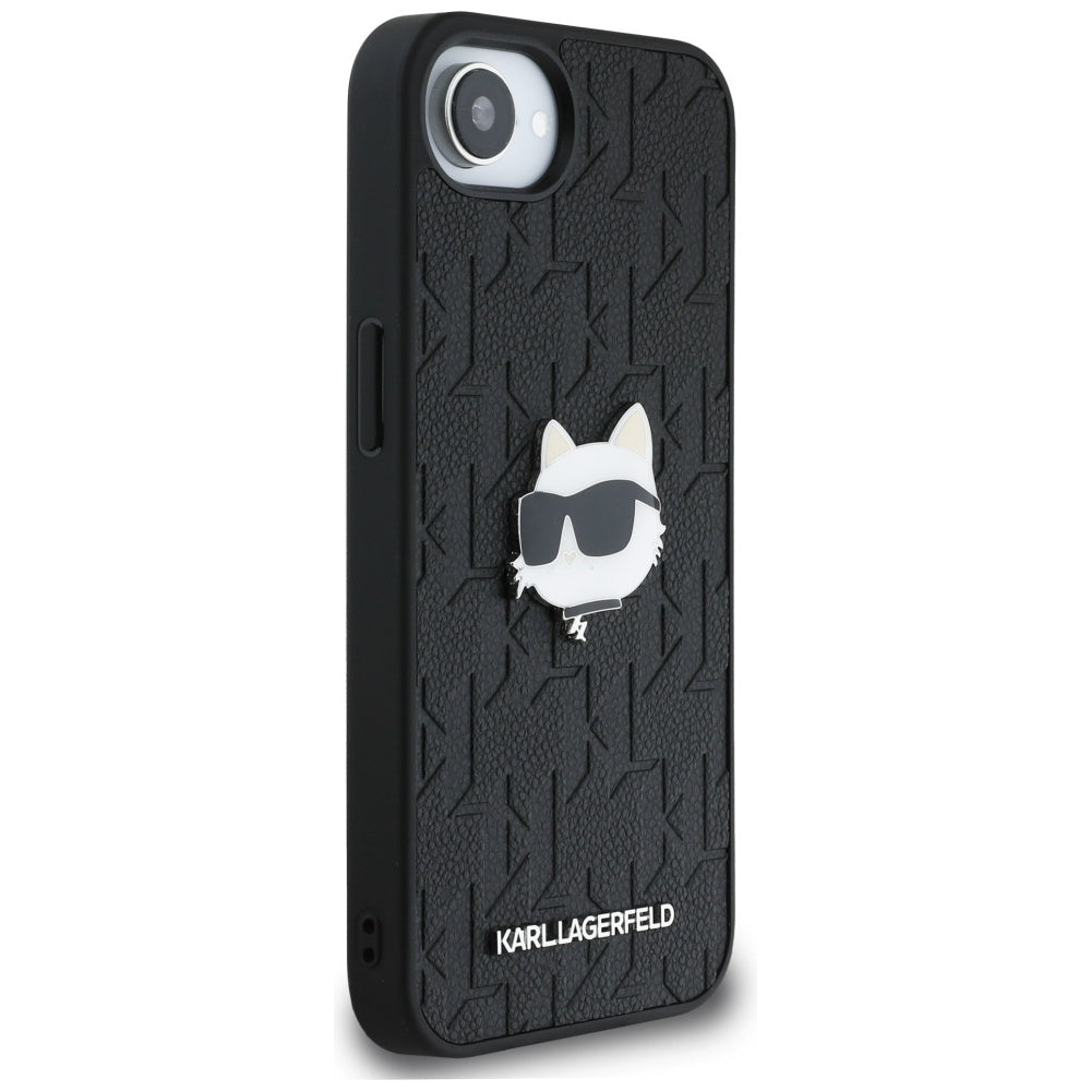 Custodia per Apple iPhone 16e, Karl Lagerfeld, Monogramma Testa di Choupette, Nera
