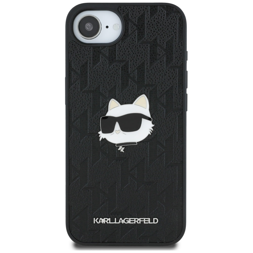 Custodia per Apple iPhone 16e, Karl Lagerfeld, Monogramma Testa di Choupette, Nera