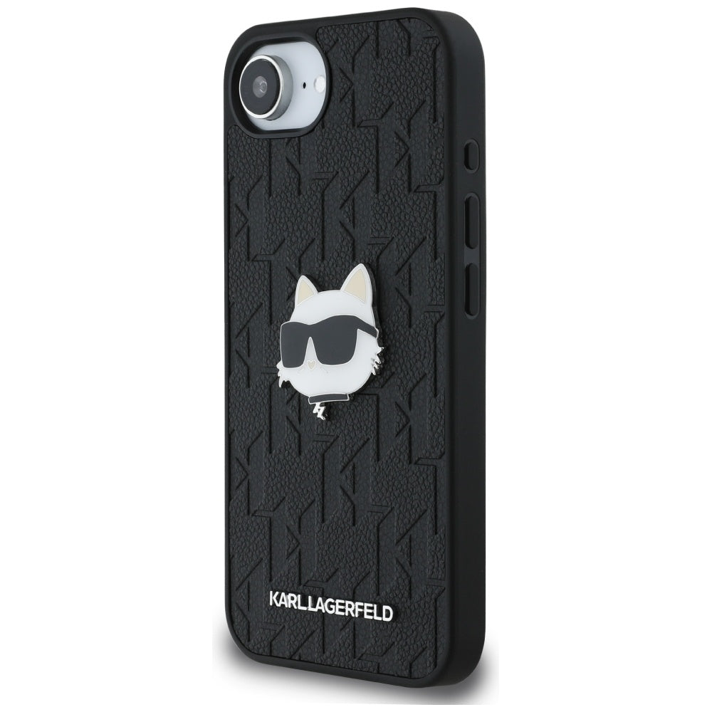 Custodia per Apple iPhone 16e, Karl Lagerfeld, Monogramma Testa di Choupette, Nera