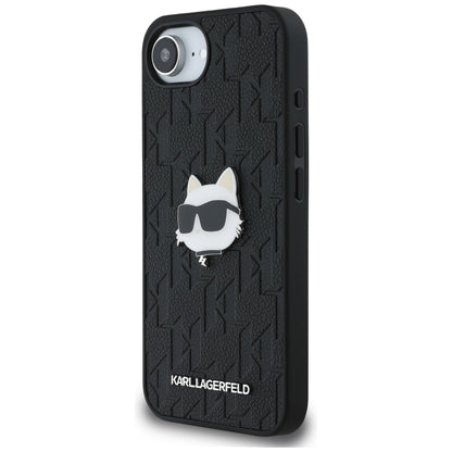 Custodia per Apple iPhone 16e, Karl Lagerfeld, Monogramma Testa di Choupette, Nera