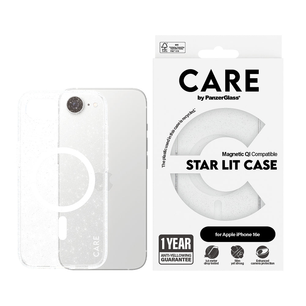 Custodia per Apple iPhone 16e, PanzerGlass, Care Urban Combat Star Lit, Trasparente Bianca