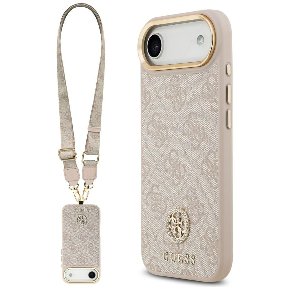 Custodia per Apple iPhone 17 Air, Guess, 4G Strass Logo and Big Strap, Rosa
