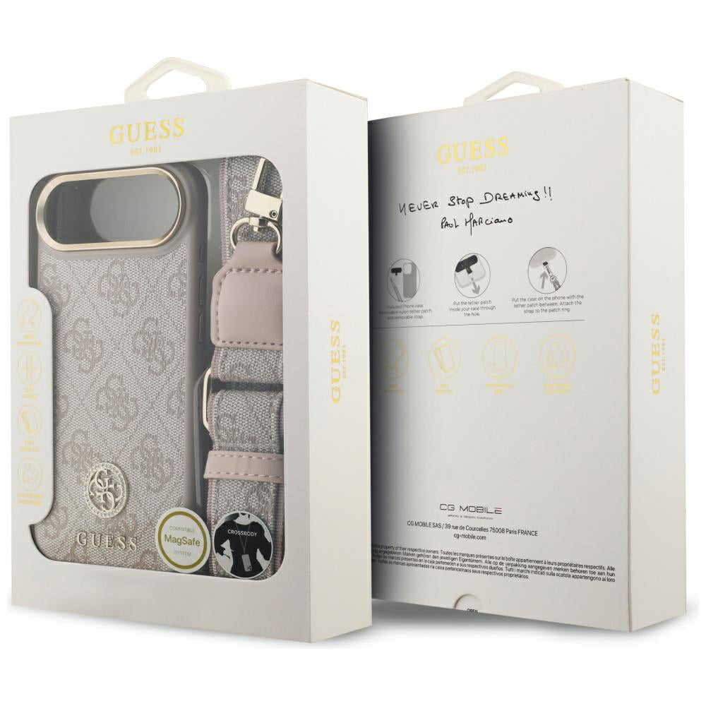 Custodia per Apple iPhone 17 Air, Guess, 4G Strass Logo and Big Strap, Rosa