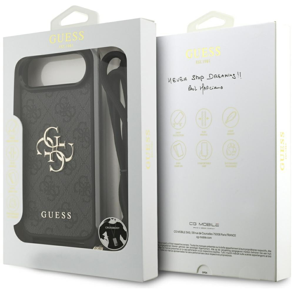 Custodia per Apple iPhone 17 Air, Guess, Crossbody Cord 4G Big Log, Nera