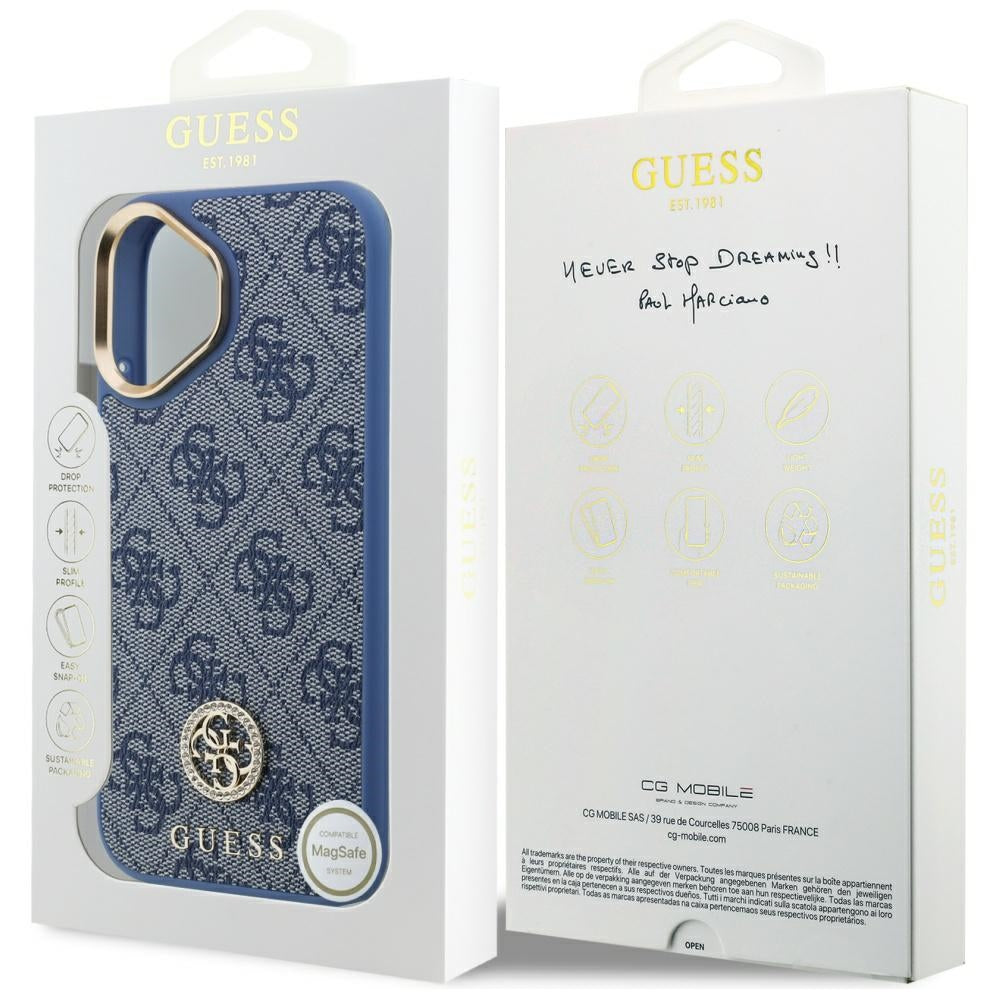 Custodia per Apple iPhone 17, Guess, 4G Strass Logo, Blu