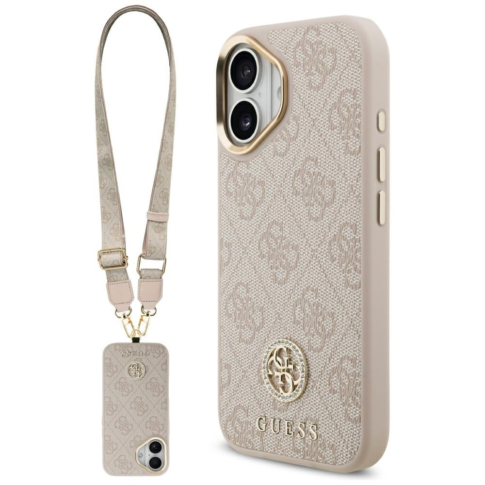 Custodia per Apple iPhone 17, Guess, 4G Strass Logo and Big Strap, Rosa