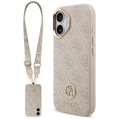 Custodia per Apple iPhone 17, Guess, 4G Strass Logo and Big Strap, Rosa