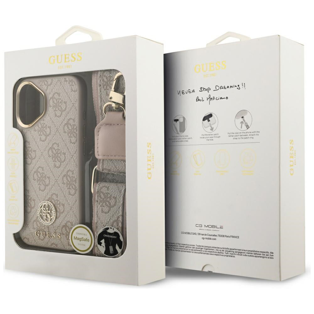 Custodia per Apple iPhone 17, Guess, 4G Strass Logo and Big Strap, Rosa