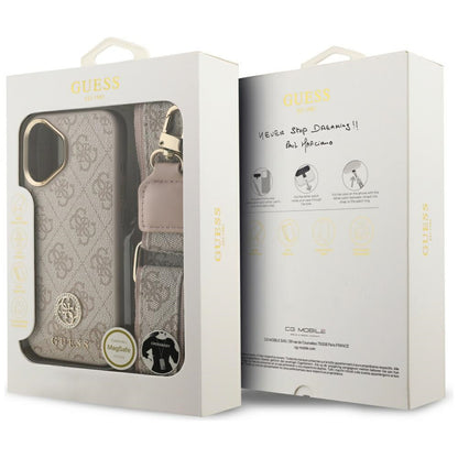 Custodia per Apple iPhone 17, Guess, 4G Strass Logo and Big Strap, Rosa