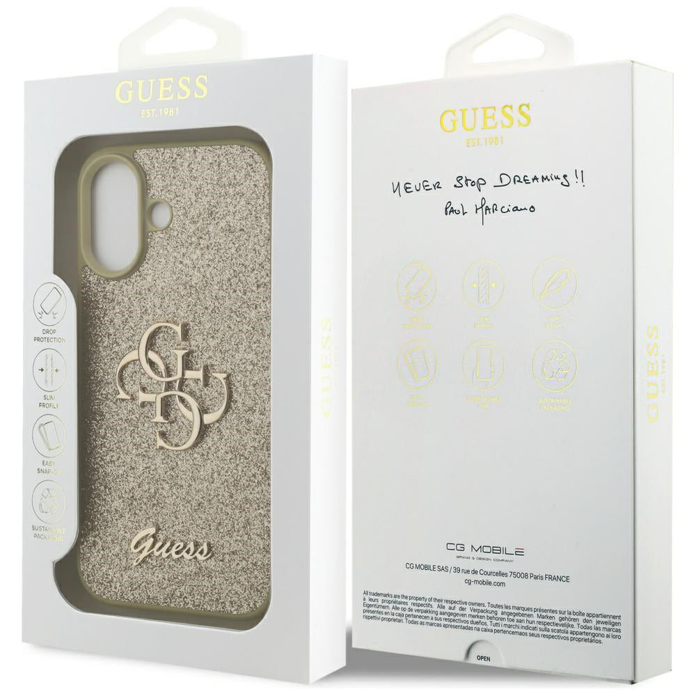 Custodia per Apple iPhone 17, Guess, Fixed Glitter Big 4G, Dorata
