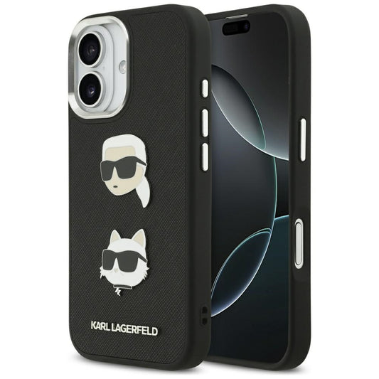 Custodia per Apple iPhone 17, Karl Lagerfeld, Grained Karl & Choupette's Heads Pins and Logo, Nera
