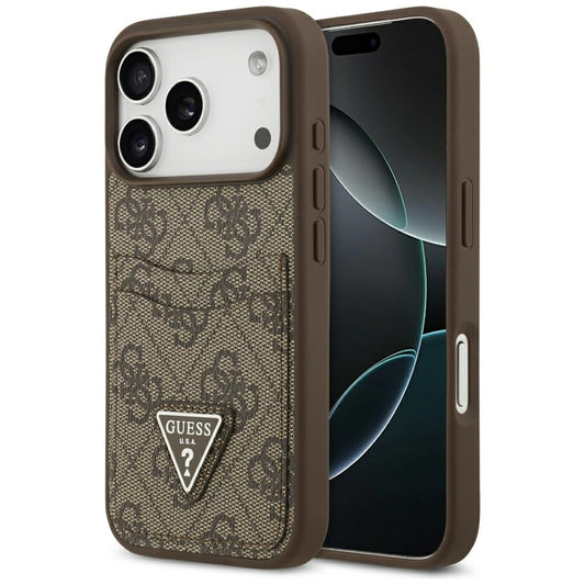 Custodia per Apple iPhone 17 Pro, Guess, 4G Double Card Triangle, Marrone