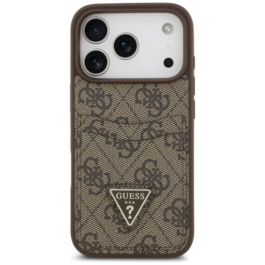 Custodia per Apple iPhone 17 Pro, Guess, 4G Double Card Triangle, Marrone