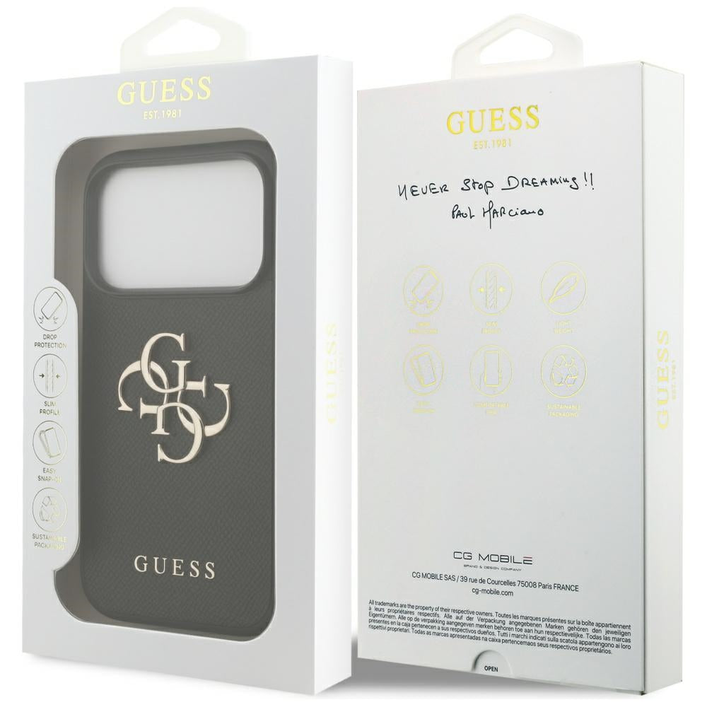 Custodia per Apple iPhone 17 Pro, Guess, 4G Grained Big and Classic Logo, Nera