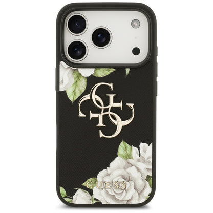 Custodia per Apple iPhone 17 Pro, Guess, 4G Grained Roses Big Logo, Nera
