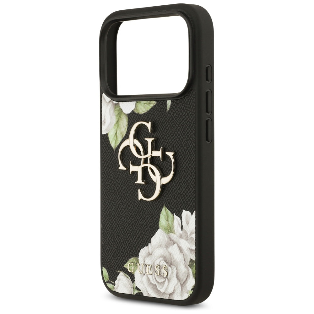 Custodia per Apple iPhone 17 Pro, Guess, 4G Grained Roses Big Logo, Nera